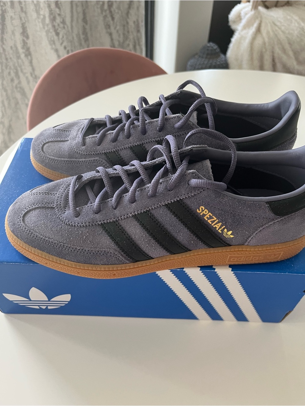 adidas Spezial Men's Suede Sneakers in Purple with Black Stripes and Gum Sole